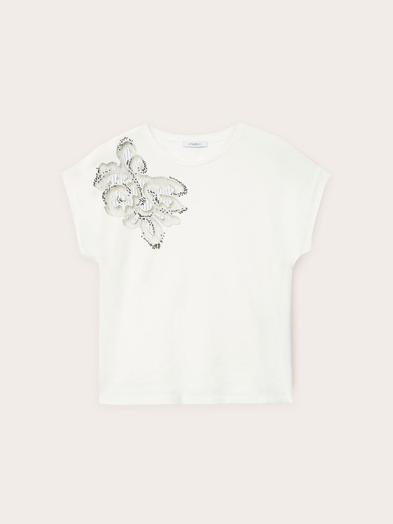 Kimono-T-Shirt mit T&uuml;llstickerei