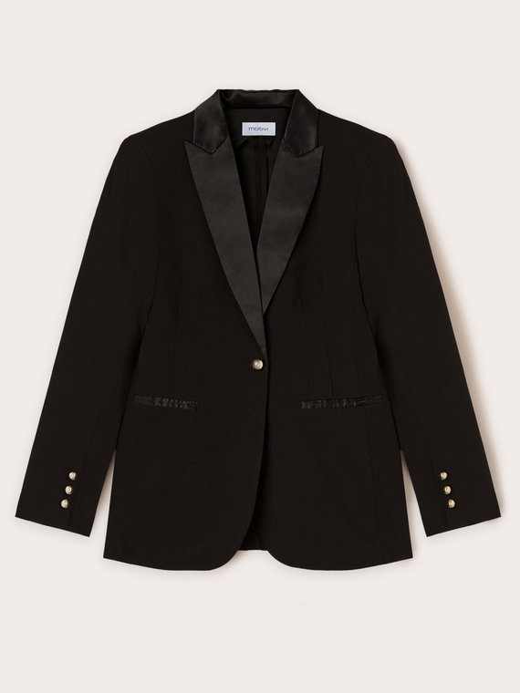 Chaqueta con botonadura simple y aplicaciones de raso