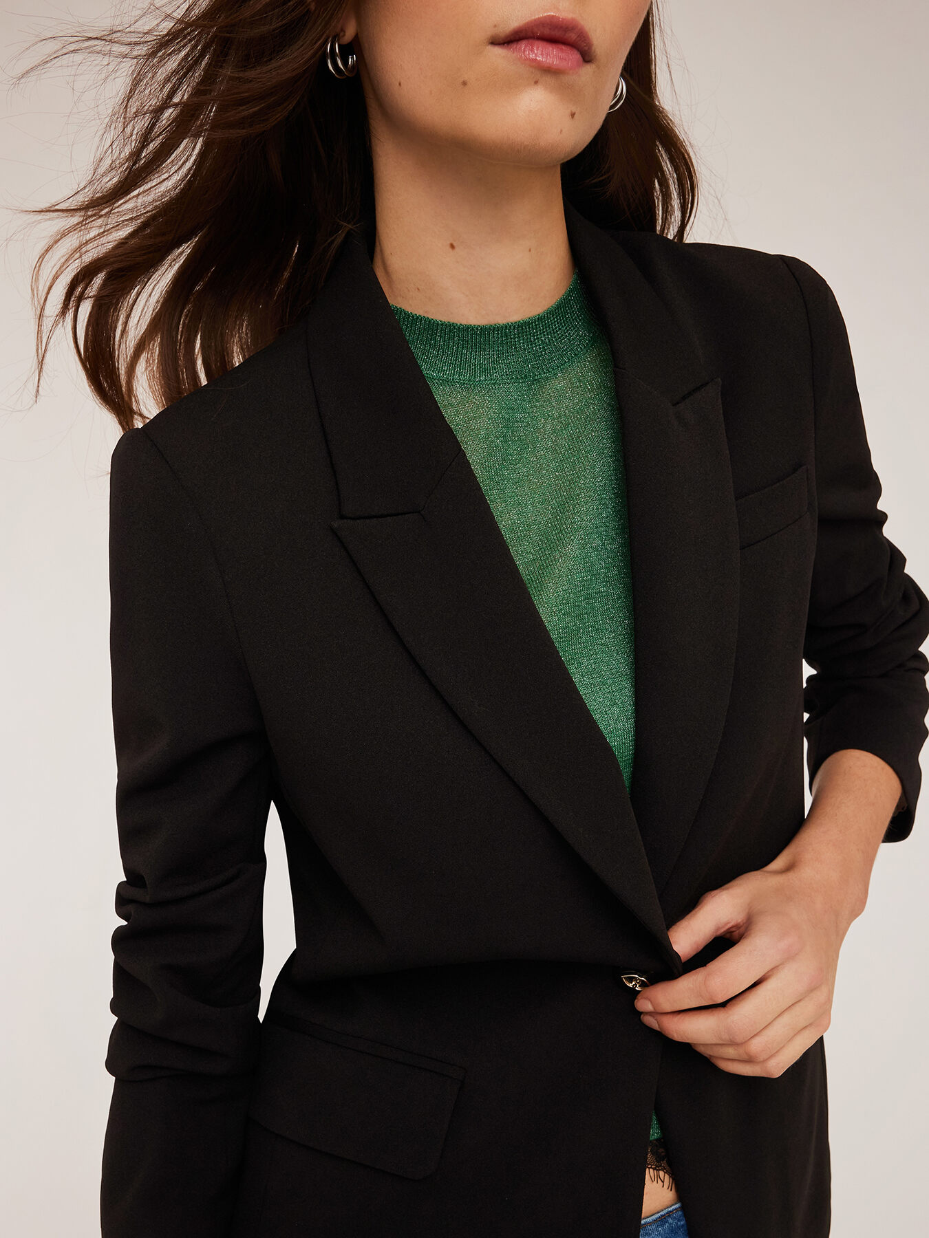 Single-breasted crepe fabric jacket image number 3