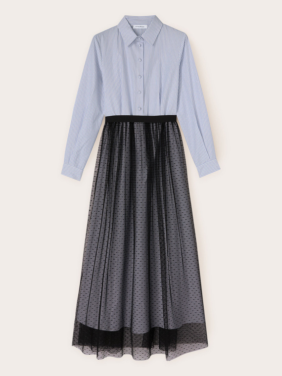 Chemisier dress with plumetis tulle skirt