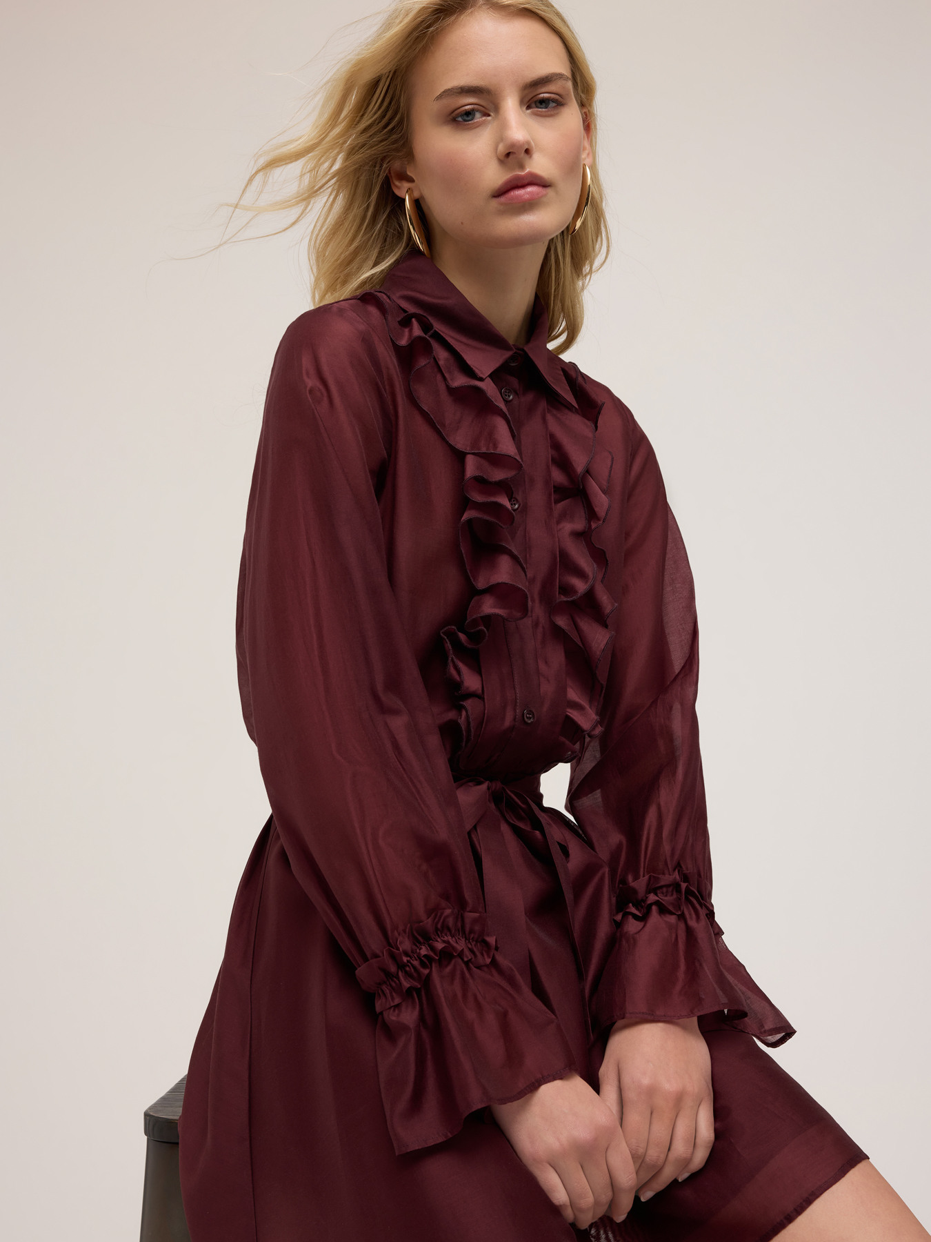 Voile chemisier dress with flounces image number 3