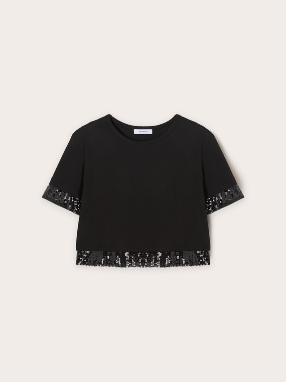 T-Shirt mit Pailletten-Bord&uuml;ren