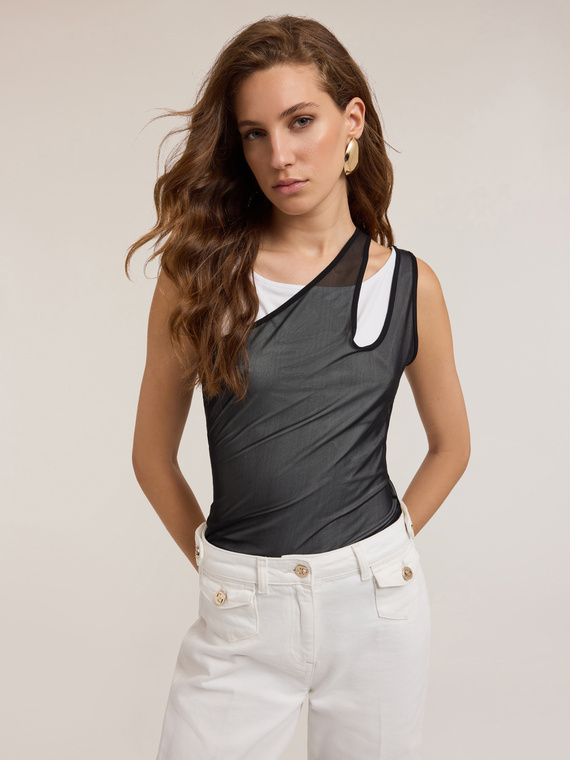 Jersey top with tulle tank top