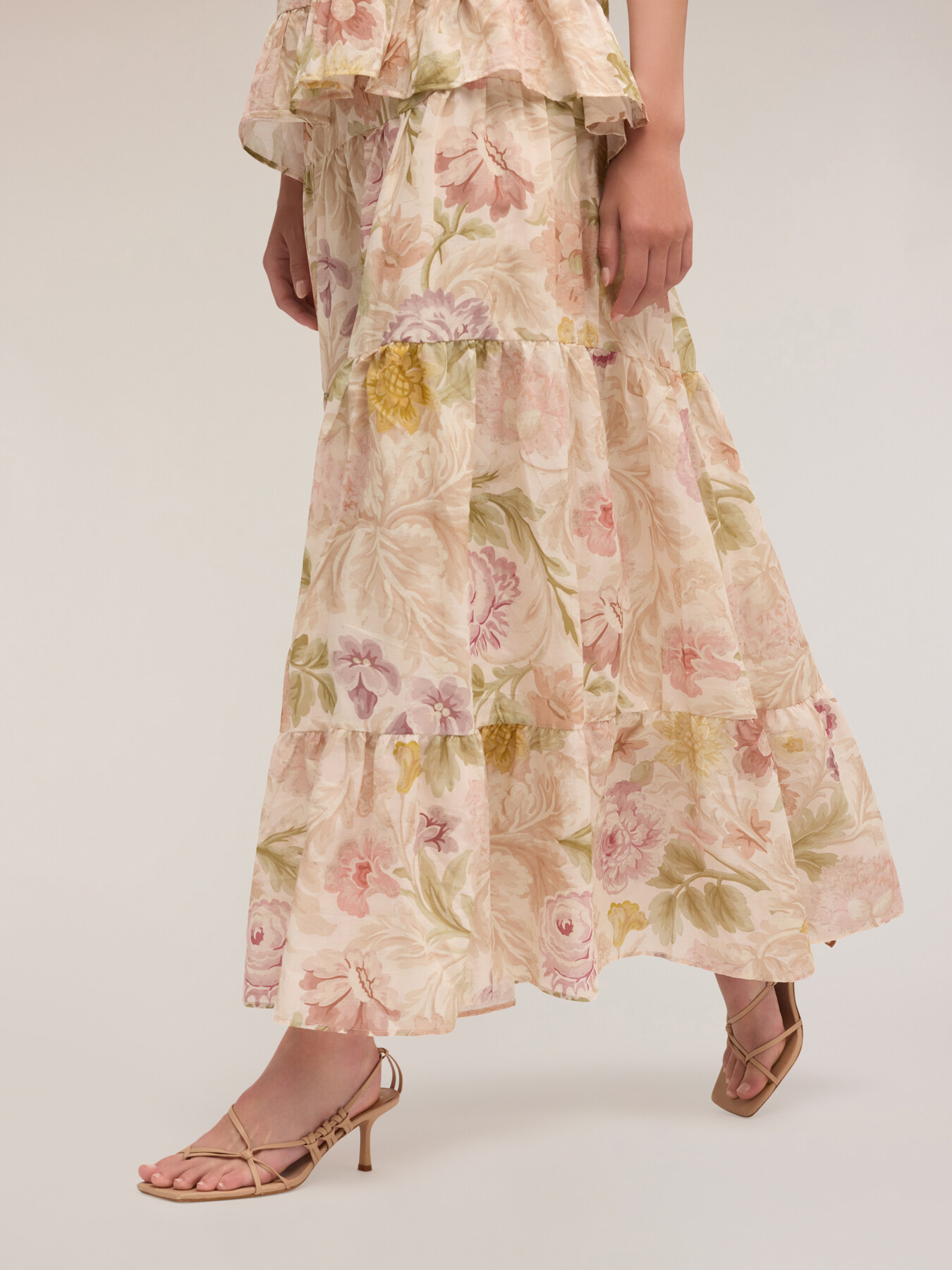 Langer Volant-Rock mit Blumenmuster image number 2