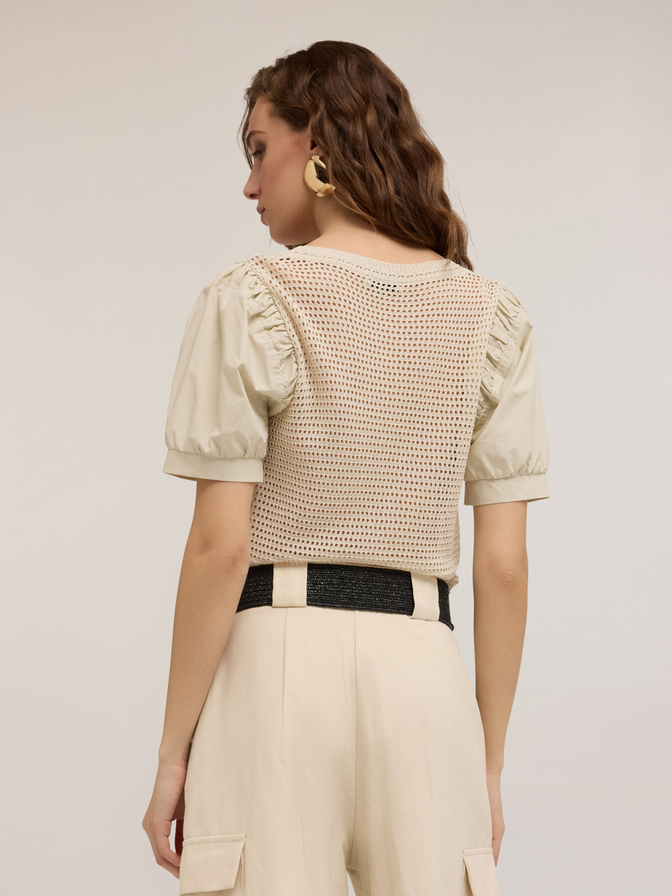 Pullover mit Lochmuster mit &Auml;rmeln aus Popeline image number 2