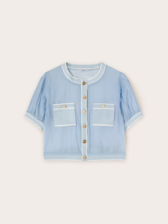 Camicia misto lyocell con bordi a coste
