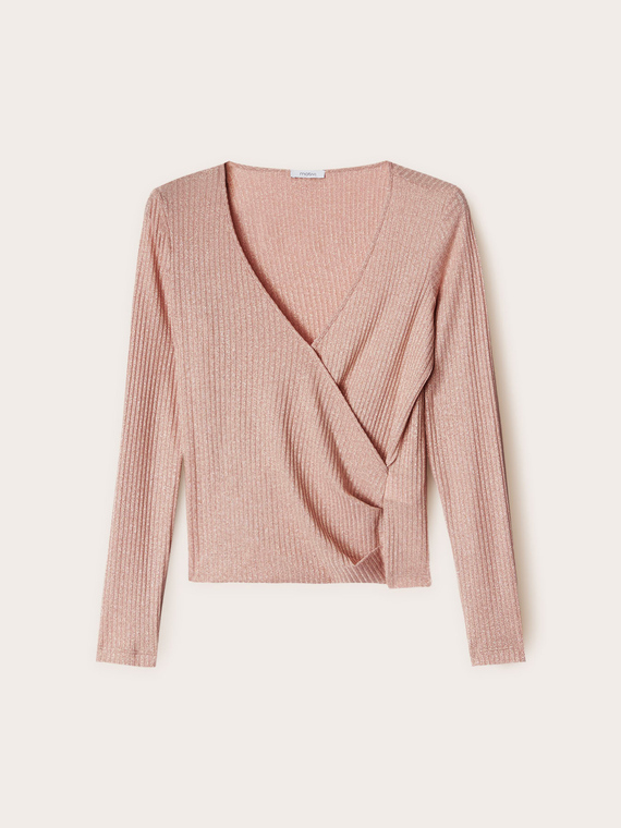 Maglia ad incrocio a coste lurex