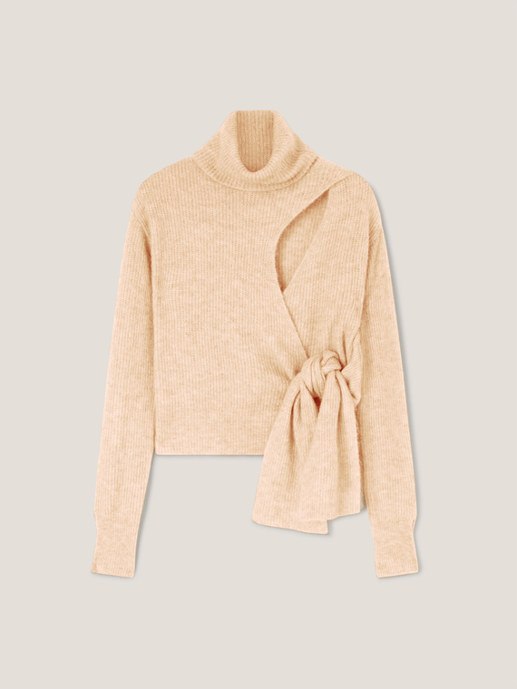 Jersey de cuello alto en mezcla de alpaca con detalle cut-out