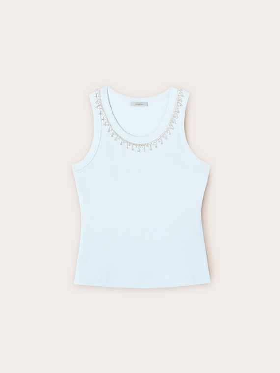 Tank top with crystal fringes