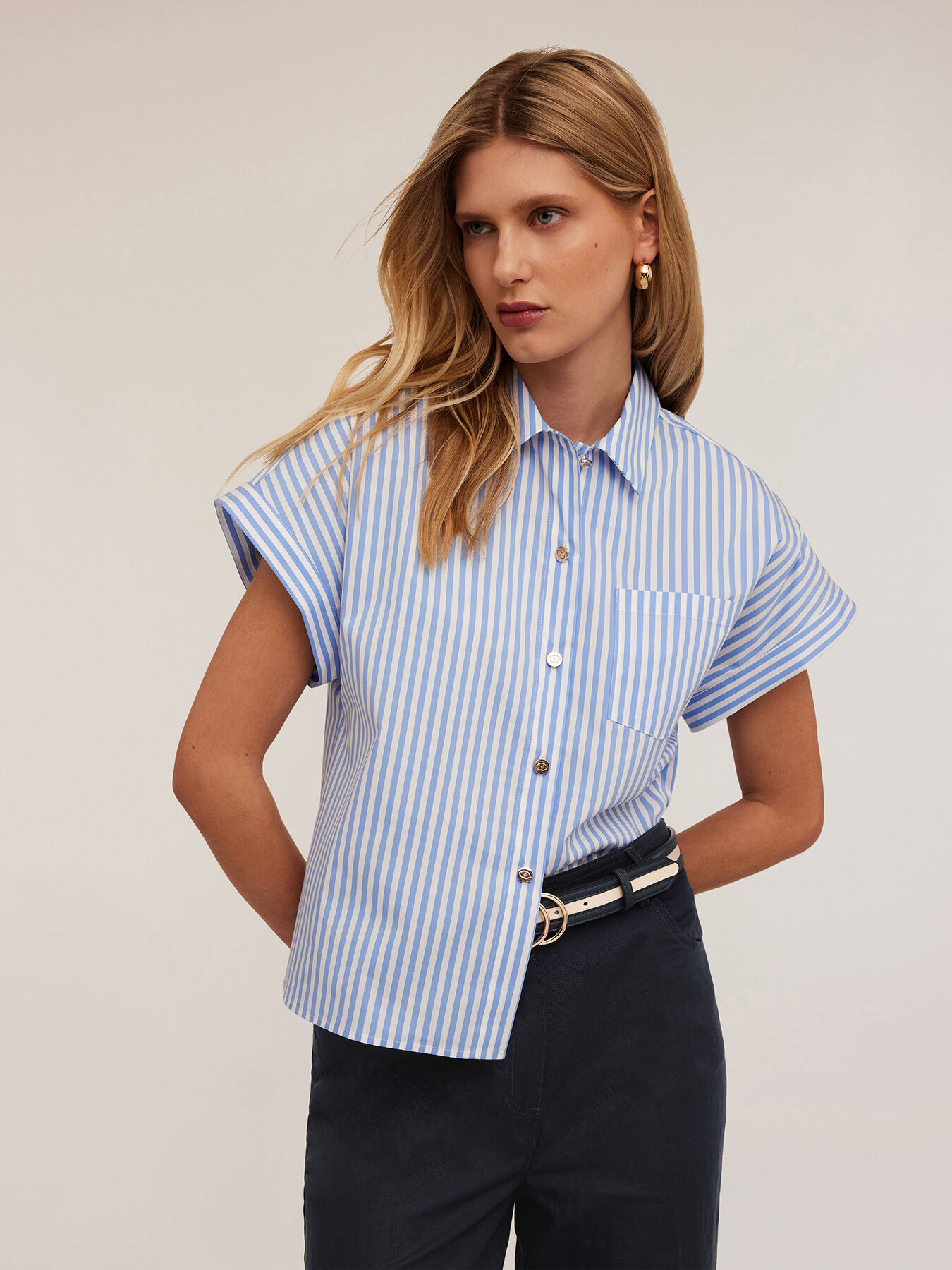 Camicia kimono in cotone a righe image number 2