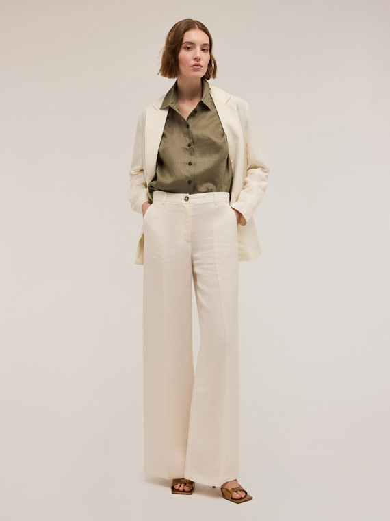 Pantaloni wide leg misto lino