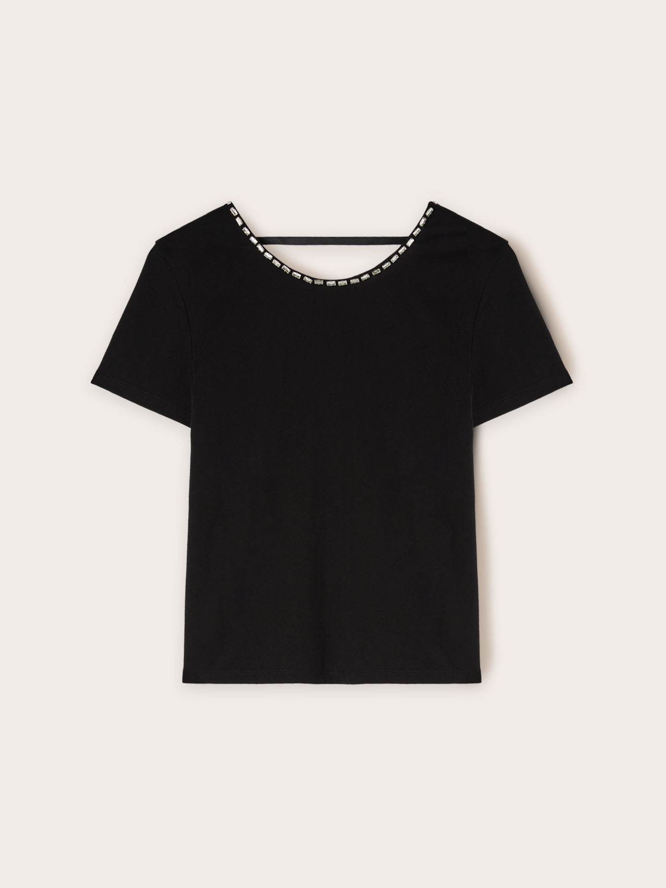 T-shirt con scollatura posteriore e pietre image number 4
