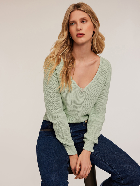 Pullover scollo a v in cotone