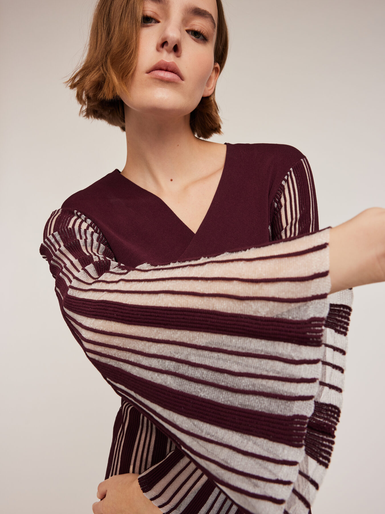 Pleated effect lurex knit striped dress image number 2