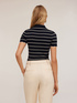 Striped pattern ribbed knit polo shirt image number 1