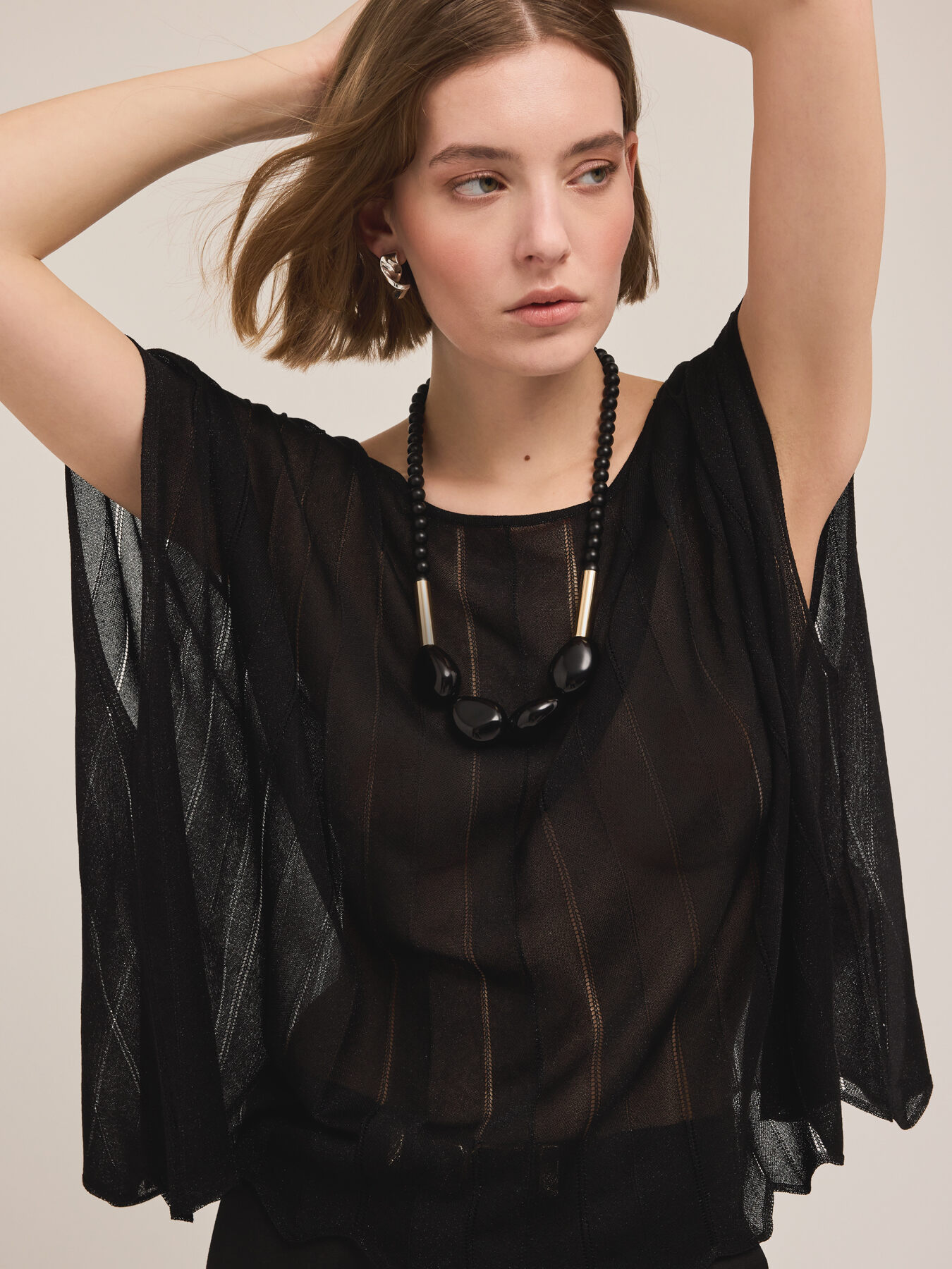 Lurex knit poncho image number 3