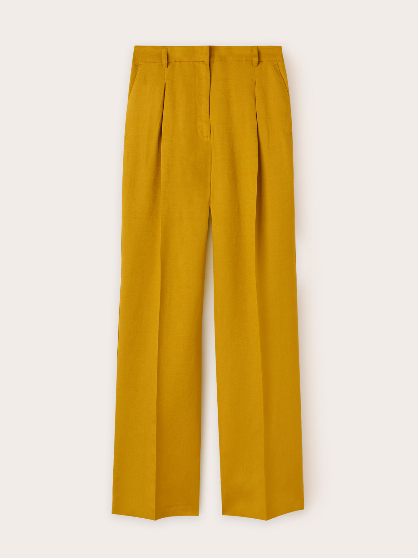 Pantalon large &agrave; plis en lin de viscose image number 4