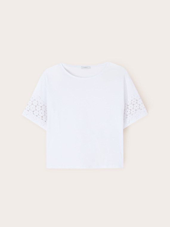 T-shirt con maniche effetto crochet