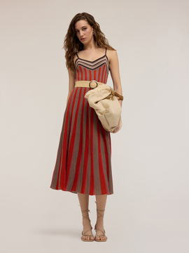 Robe &eacute;vas&eacute;e en maille lurex &agrave; rayures