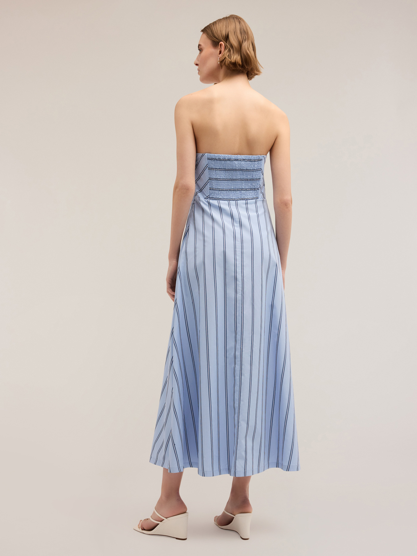 Vestido midi de popelina a rayas image number 1