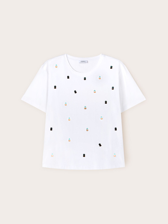 T-shirt con maxi paillettes ricamate
