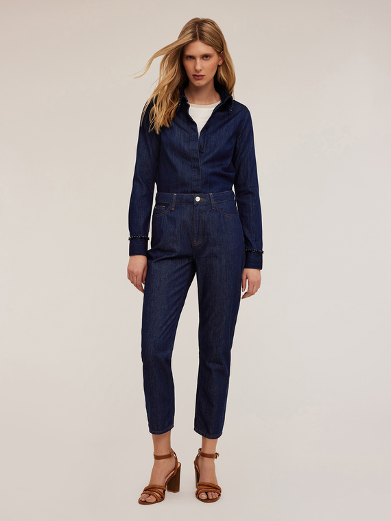 Camicia in denim con ricamo di pietre