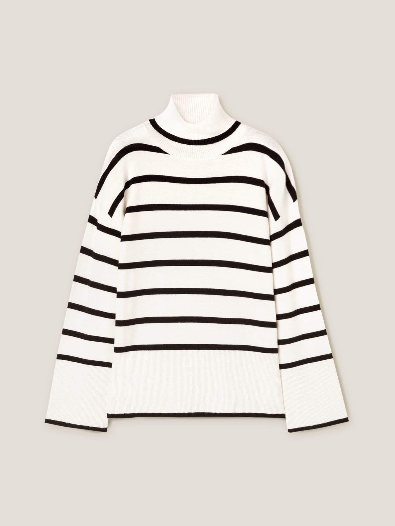 Pulover pe g&acirc;t boxy din tricot cu dungi image number 3