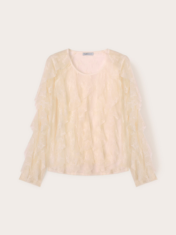 Long-sleeved lace blouse with ruching