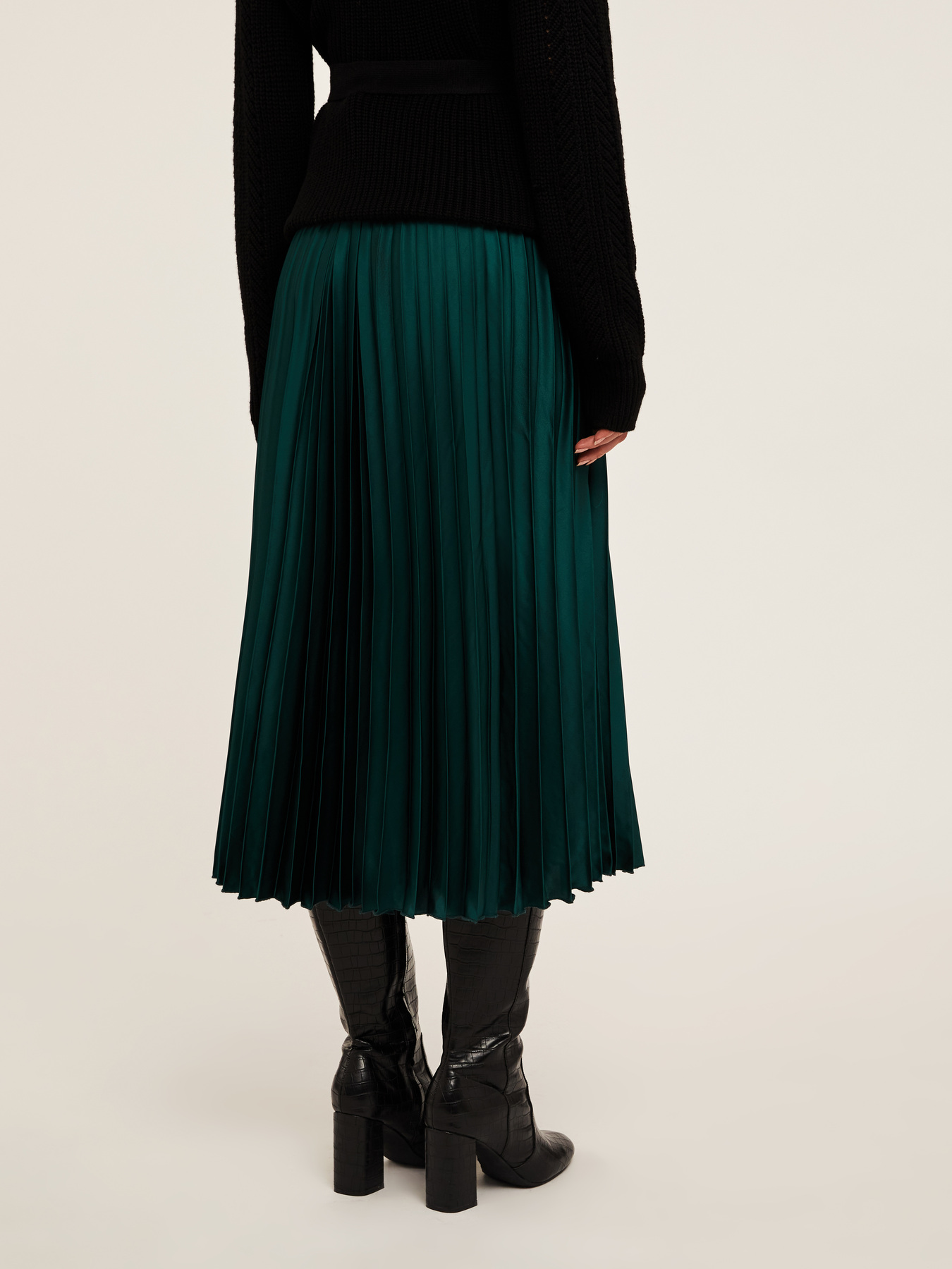 Fusta midi plisata din satin image number 1