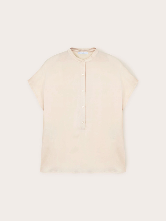 Blusa bimaterial con cuello coreano