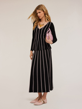Pleated effect knit striped skirt