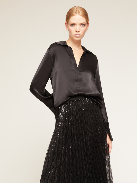 Satin blouse with cuffs in sequins
