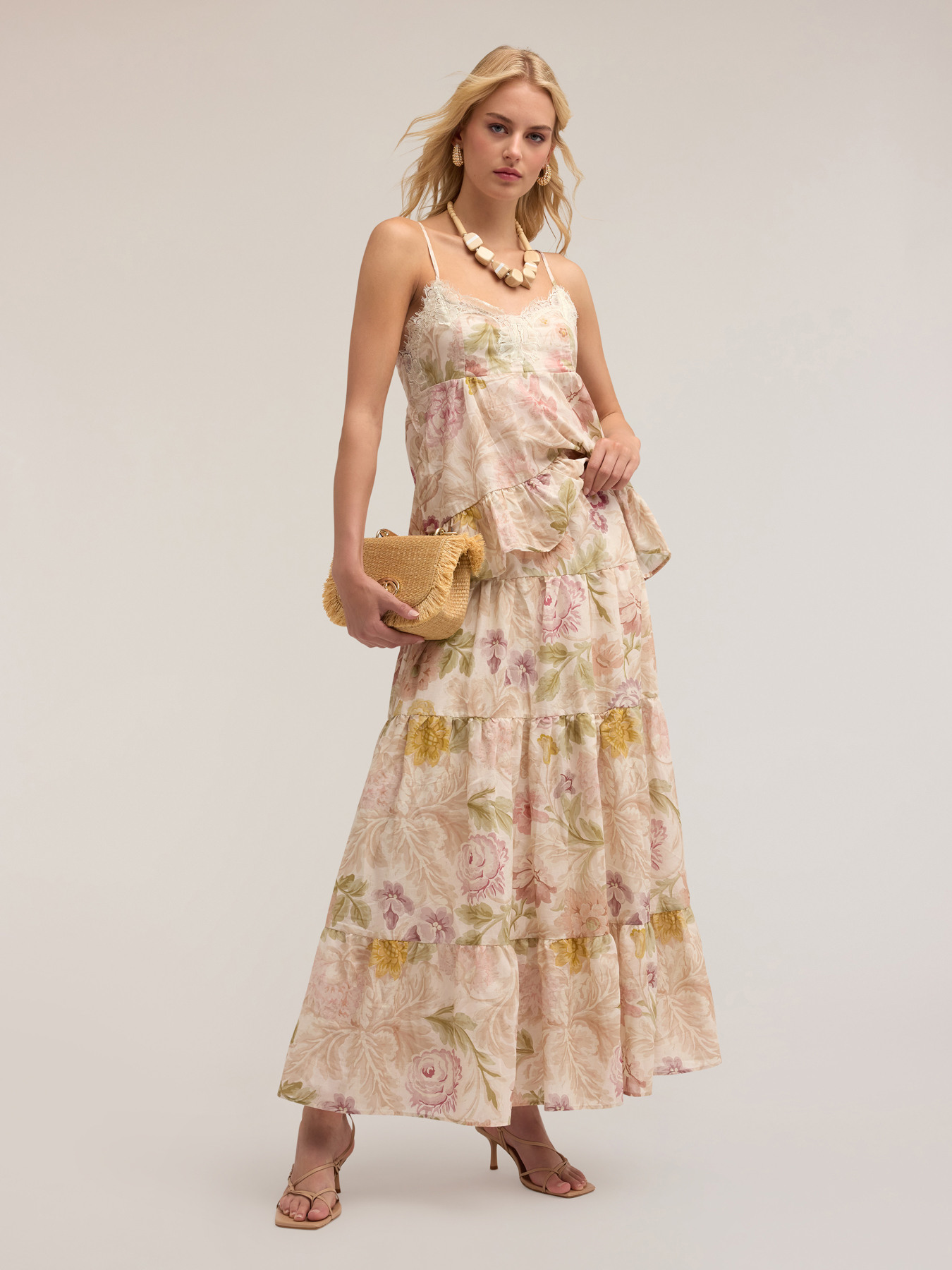 Langer Volant-Rock mit Blumenmuster image number 0