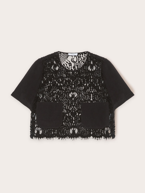 T-shirt in pizzo macram&eacute;
