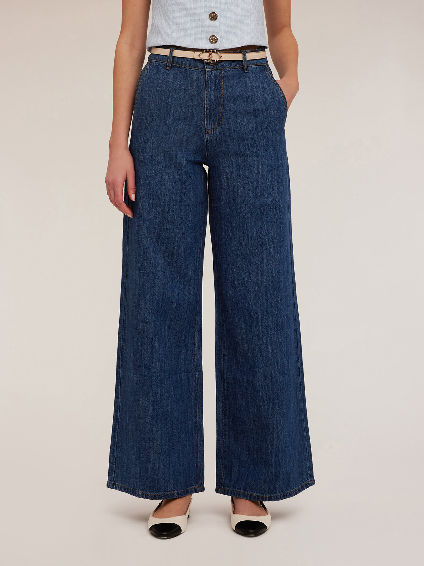 Jeans wide leg misto lino image number 0