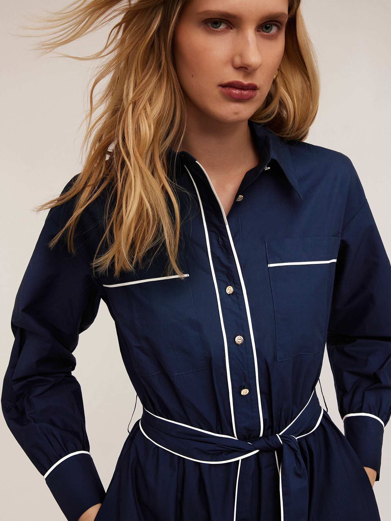 Poplin chemisier dress with profiles image number 3