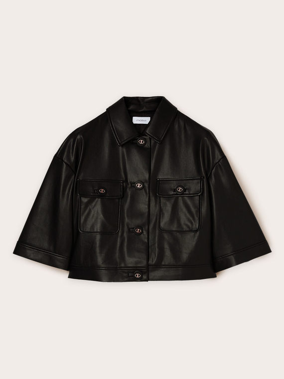 Giacca cropped con colletto in tessuto spalmato