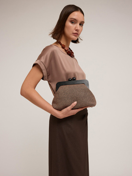 Woven armure cloth effect clutch bag