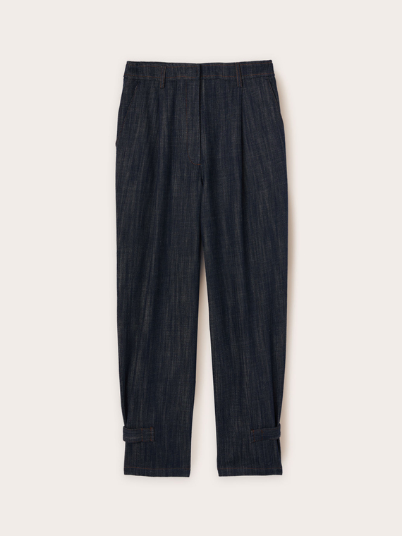 Pantaloni con cinturino sul fondo effetto denim
