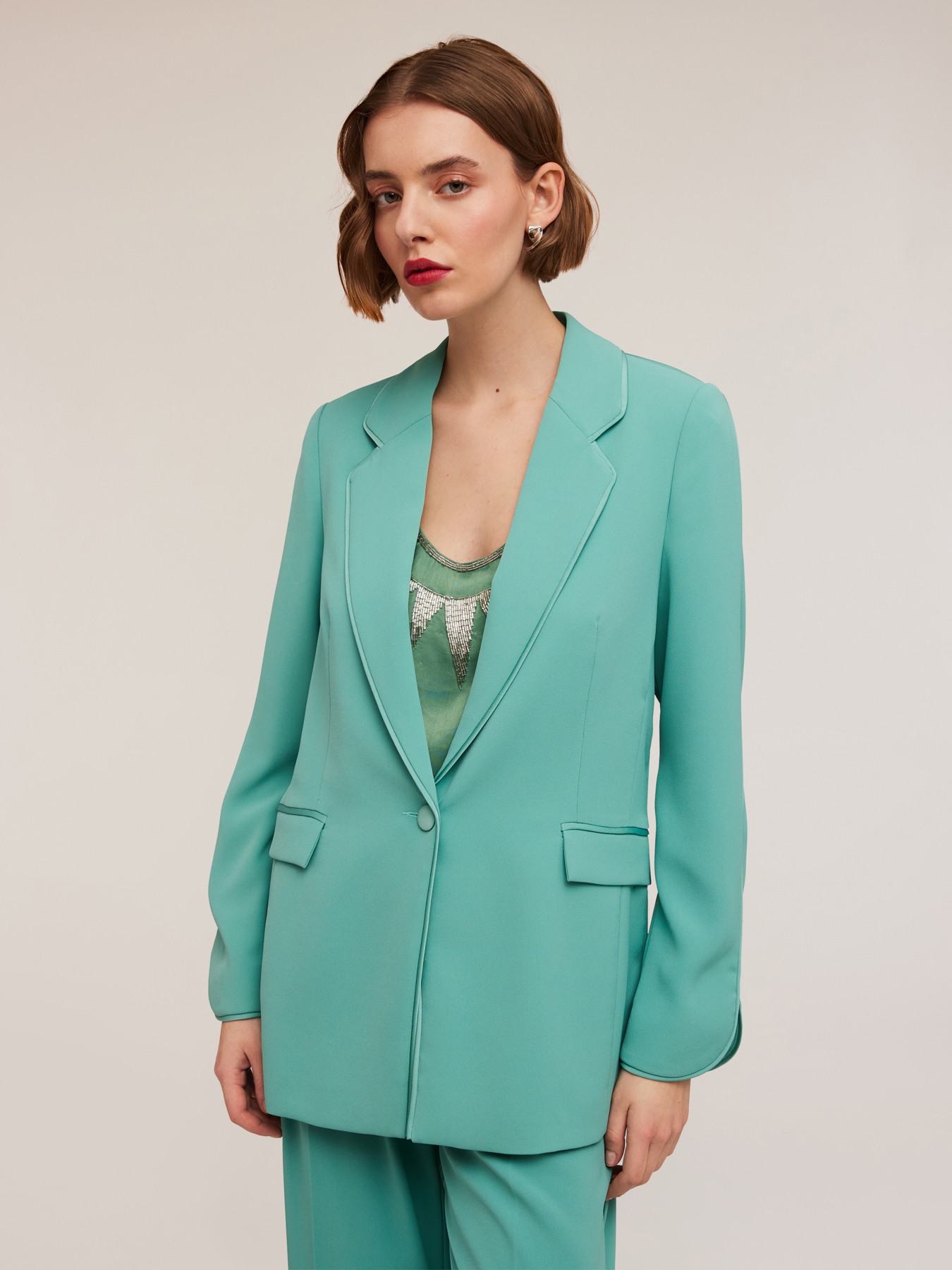 Anzugblazer mit farblich passendem Piping image number 2