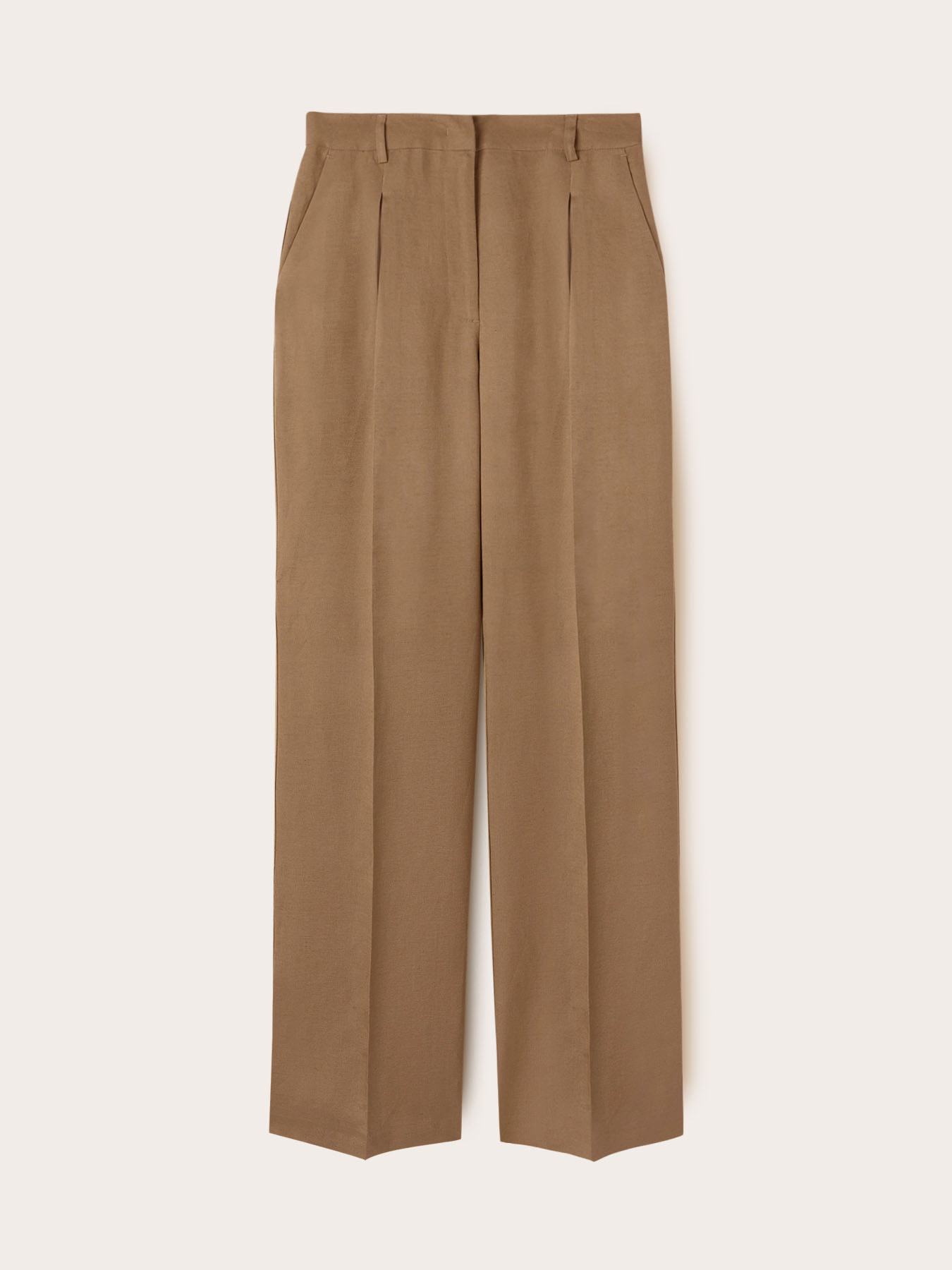 Pantalon large &agrave; plis en lin de viscose image number 3