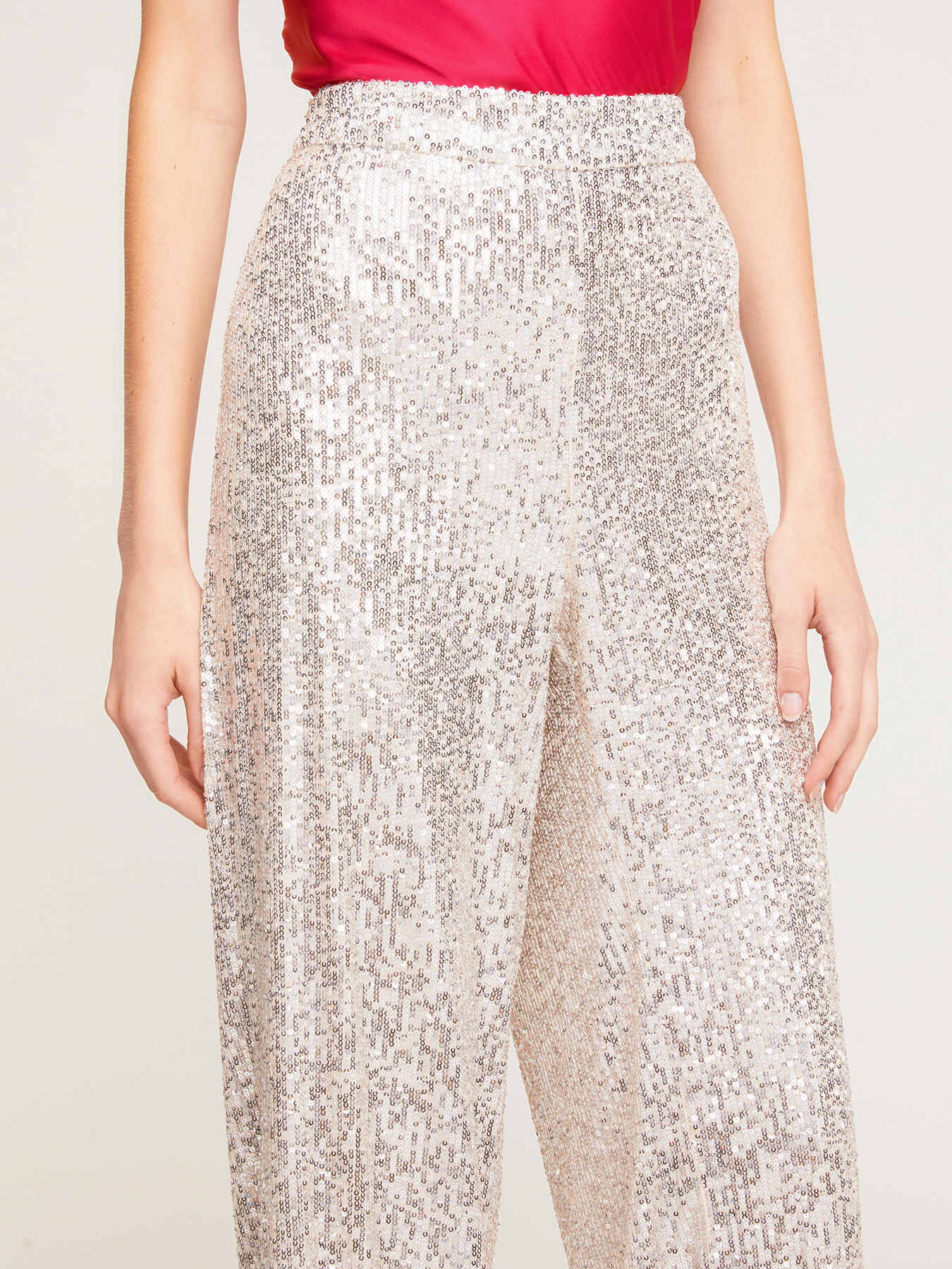 Pantaloni tip palazzo cu paiete image number 2