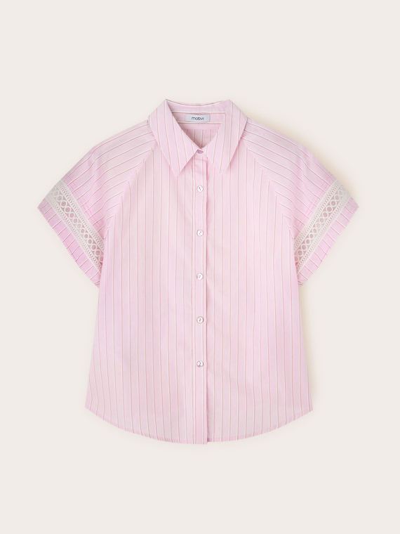 Camicia a righe con maniche ricamate