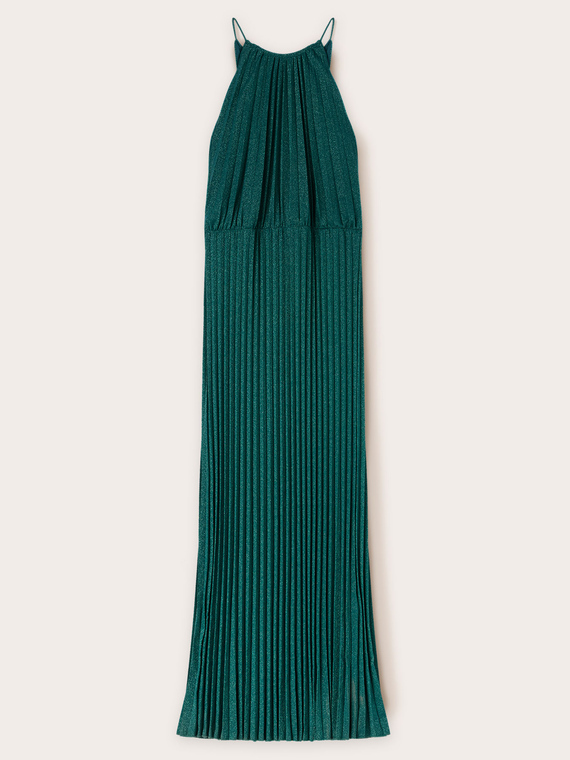 Vestito lungo in jersey lurex pliss&eacute;