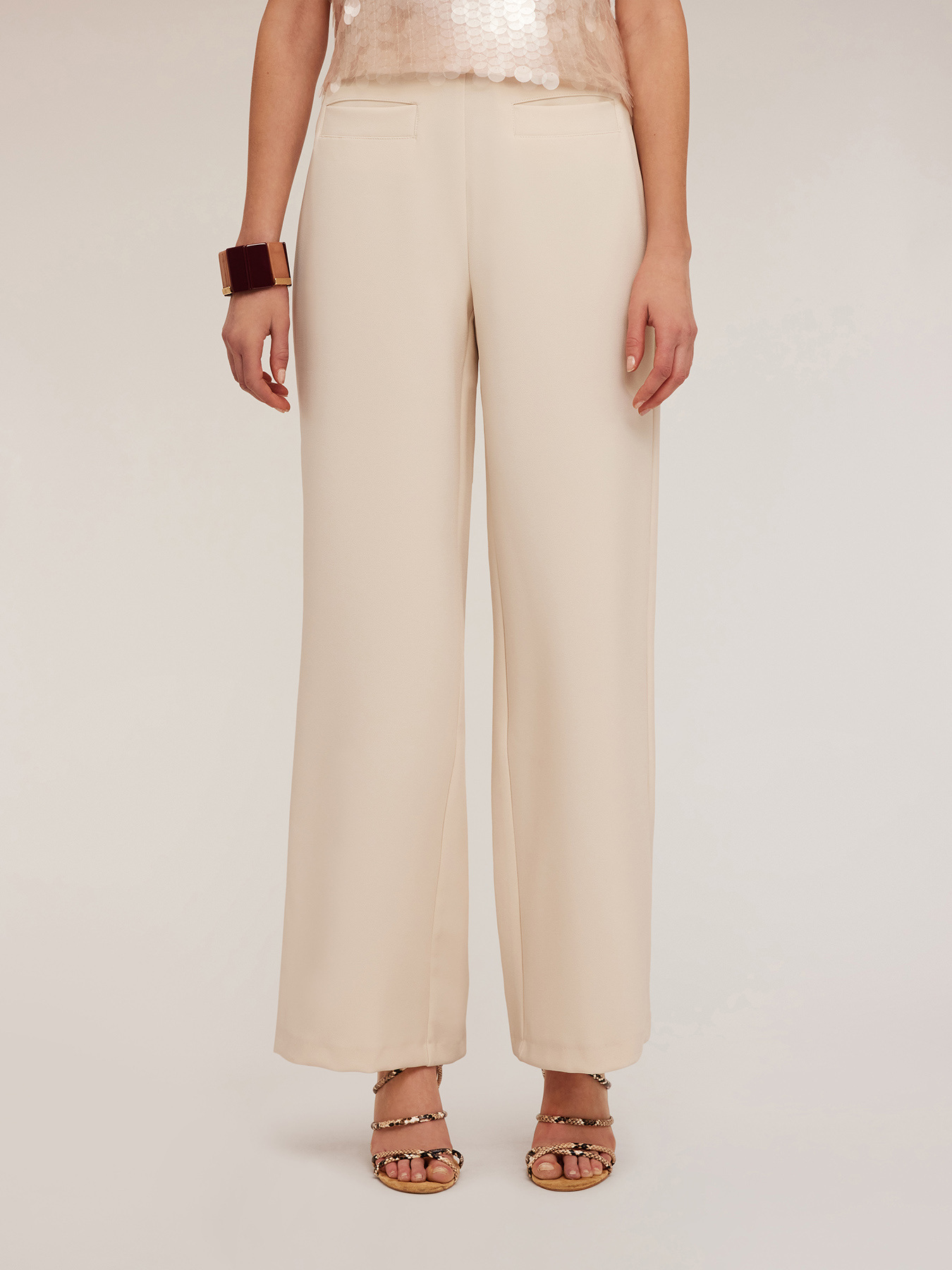 High-waisted palazzo trousers in cr&ecirc;pe fabric image number 2