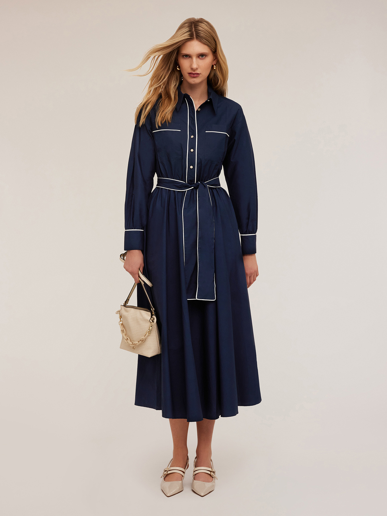 Poplin chemisier dress with profiles image number 0