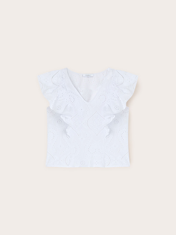 Blusa de encaje ingl&eacute;s con volante