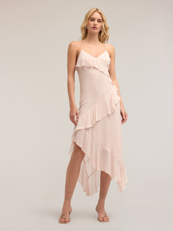 Vestito midi con balze a rouches