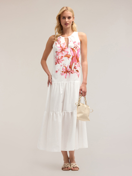 Maxi dress a balze con stampa floreale