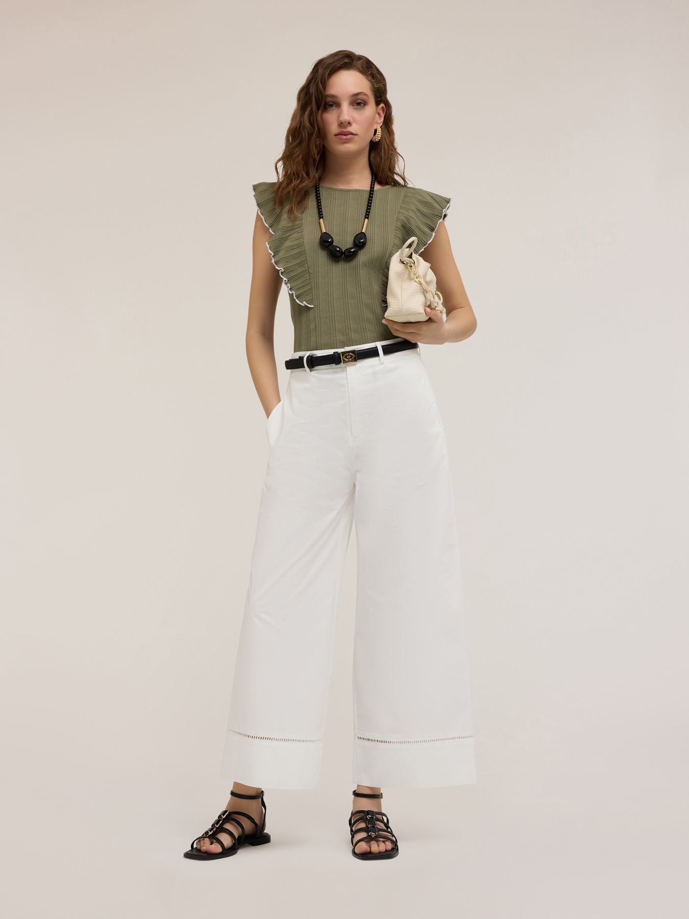 Pantalones wide con detalle ajour&eacute; image number 0